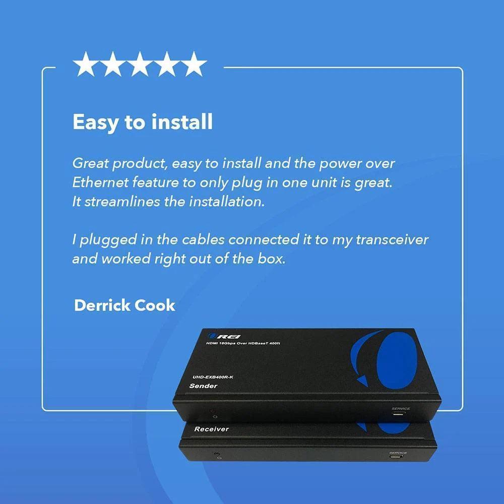 OREI UHD-EXB400R-K: 4K HDMI EXTENDER WITH HDBASET OVER CAT 6/7 UP TO 400 FEET WITH IR CONTROL AND LOOP OUT - DECIBEL
