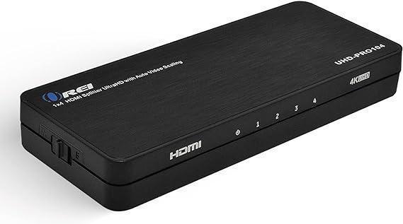 OREI 4K HDMI Splitter 1 in 4 out Duplicate / Mirror 4K Screens w/ Down Scaler 4 Ports Upto 4K@60Hz 1080p & 3D Supports EDID Control, UHD-PRO104 - DECIBEL