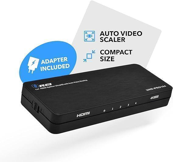 OREI 4K HDMI Splitter 1 in 4 out Duplicate / Mirror 4K Screens w/ Down Scaler 4 Ports Upto 4K@60Hz 1080p & 3D Supports EDID Control, UHD-PRO104 - DECIBEL