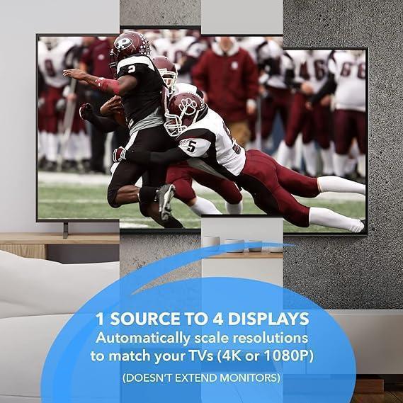OREI 4K HDMI Splitter 1 in 4 out Duplicate / Mirror 4K Screens w/ Down Scaler 4 Ports Upto 4K@60Hz 1080p & 3D Supports EDID Control, UHD-PRO104 - DECIBEL
