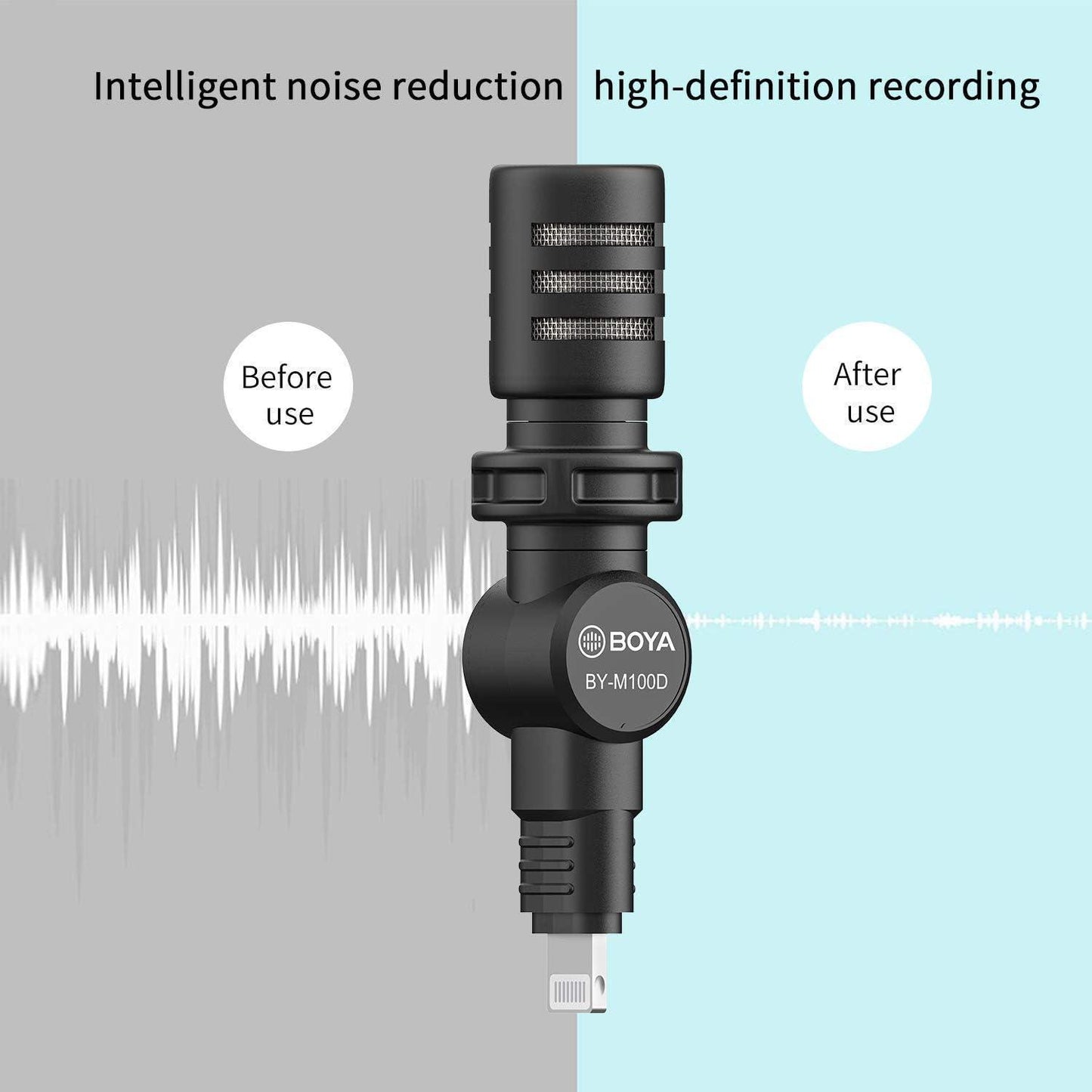 BOYA BY-M100D iPhone Microphone Mini Plug&Play Phone Microphone for iPhone 14/14 Pro/13/iPad/IOS with Lightning Port for YouTube/Vlog/Interview - DECIBEL