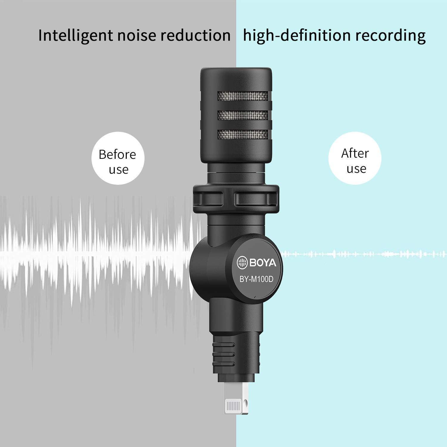 BOYA BY-M100D iPhone Microphone Mini Plug&Play Phone Microphone for iPhone 14/14 Pro/13/iPad/IOS with Lightning Port for YouTube/Vlog/Interview - DECIBEL