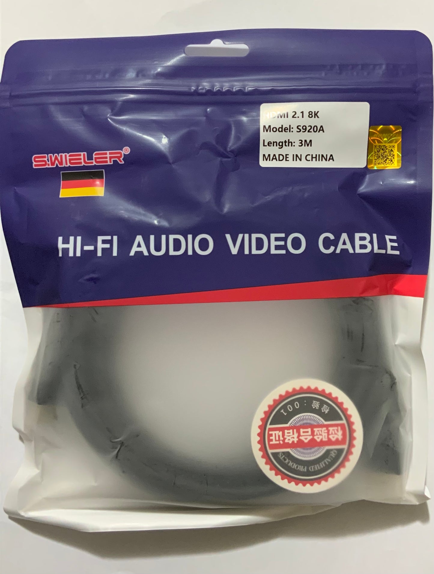 S.WIELER S920A HDMI 2.1 Cable – 8K Ultra HD, High-Speed & Durable Design