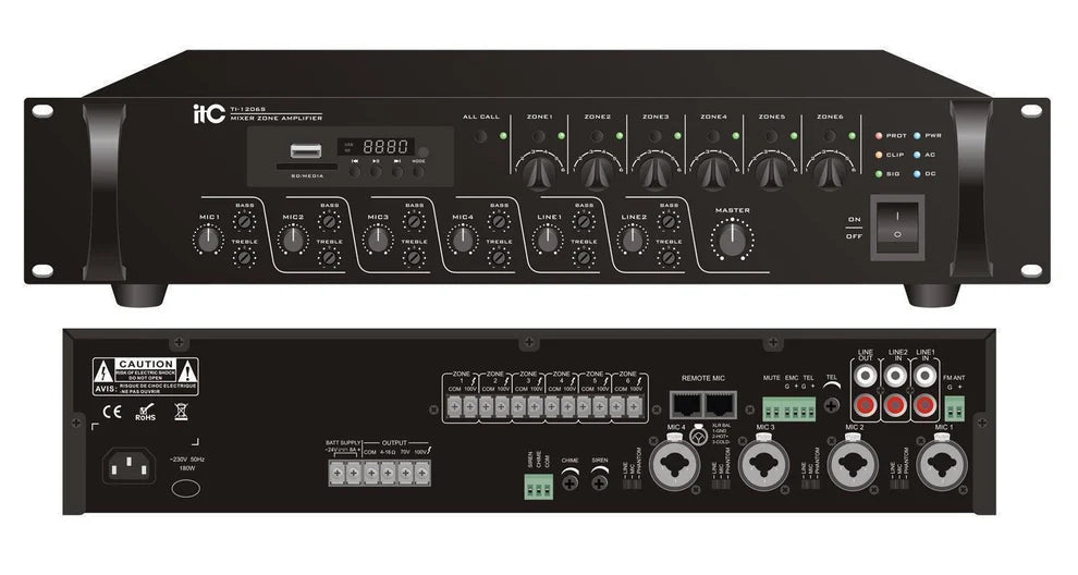 ITC TI-1206S / TI-2406S / TI-3506S / TI-5006S 6 Zones Mixer Amplifier with Mp3