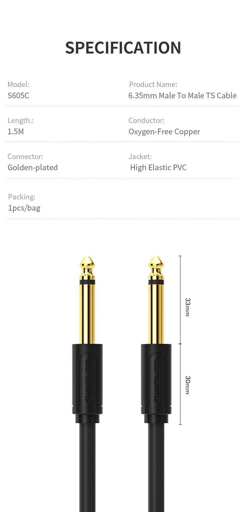 S605C 6.35mm MONO AUDIO CABLE - DECIBEL