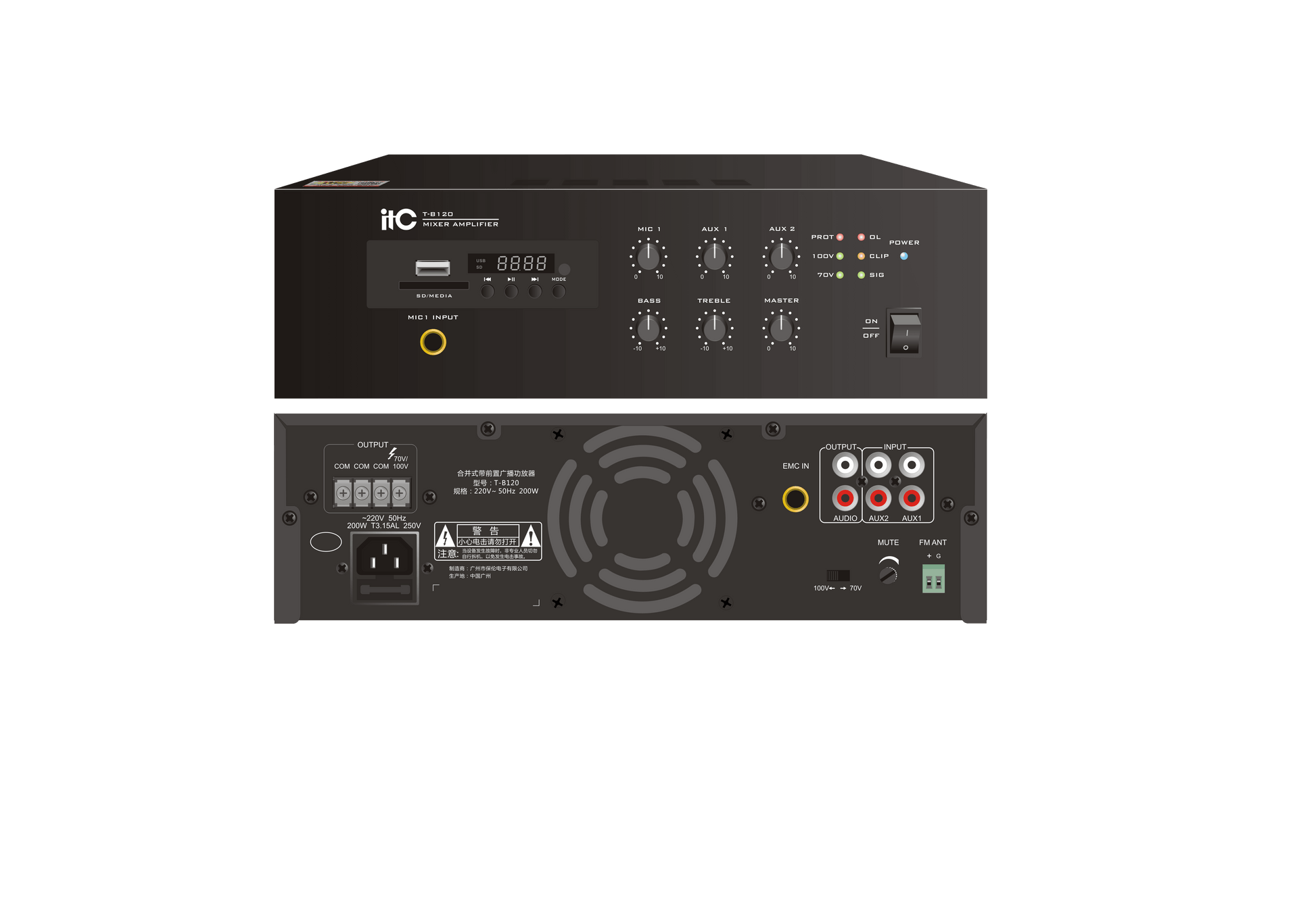 ITC T-B120/T-B240 Mini Mixer Amplifier with MP3/TUNER/Bluetooth - DECIBEL JORDAN