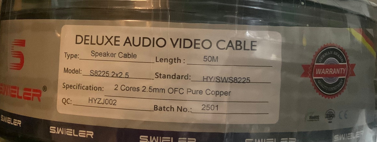 S.WIELER Deluxe Speaker Cable 50M – 2x2.5mm OFC Pure Copper