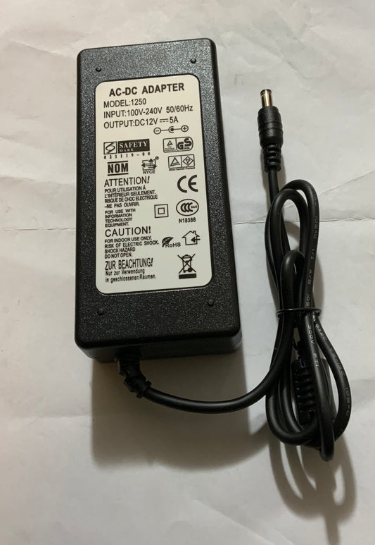 12V 5A AC-DC Power Adapter – Model 1250 | Universal Input, Safe & Efficient