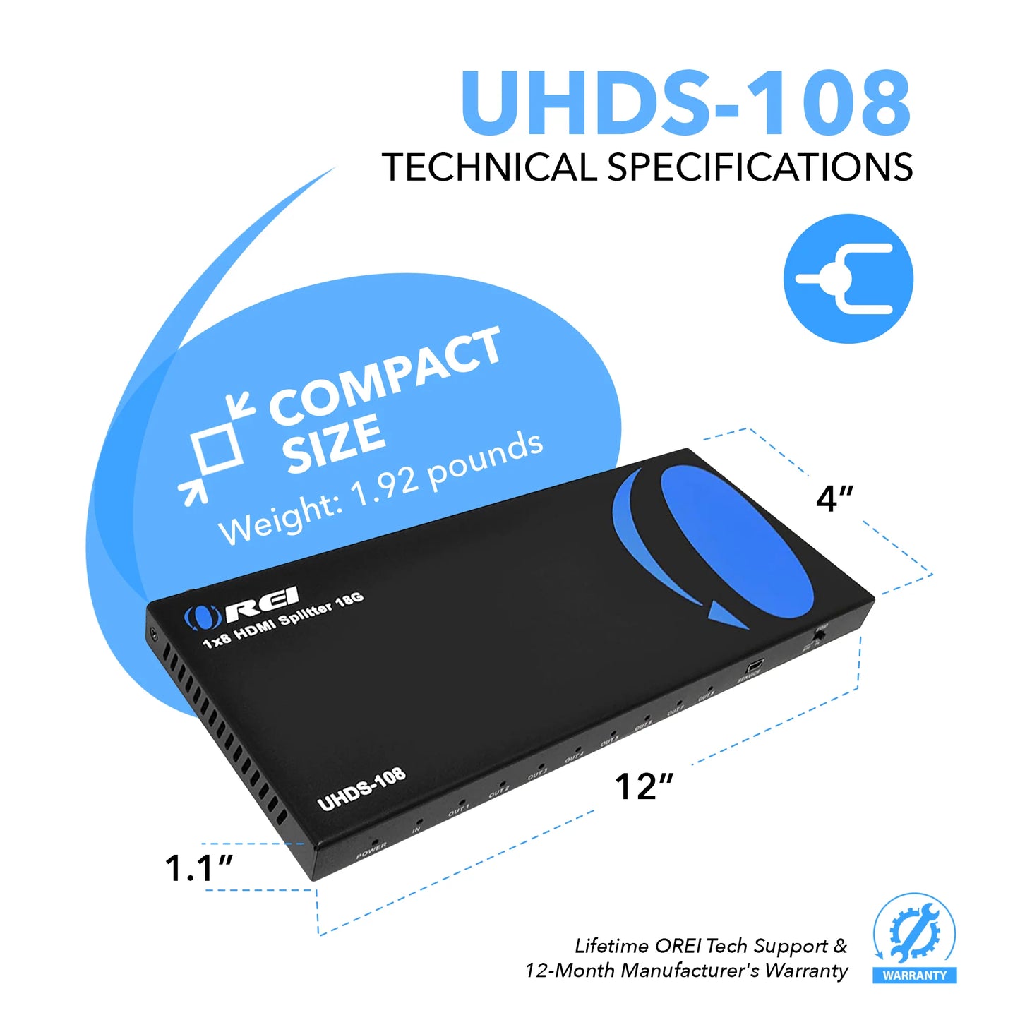 OREI 4K@60Hz 1x8 HDMI™ Splitter-UHDS-108