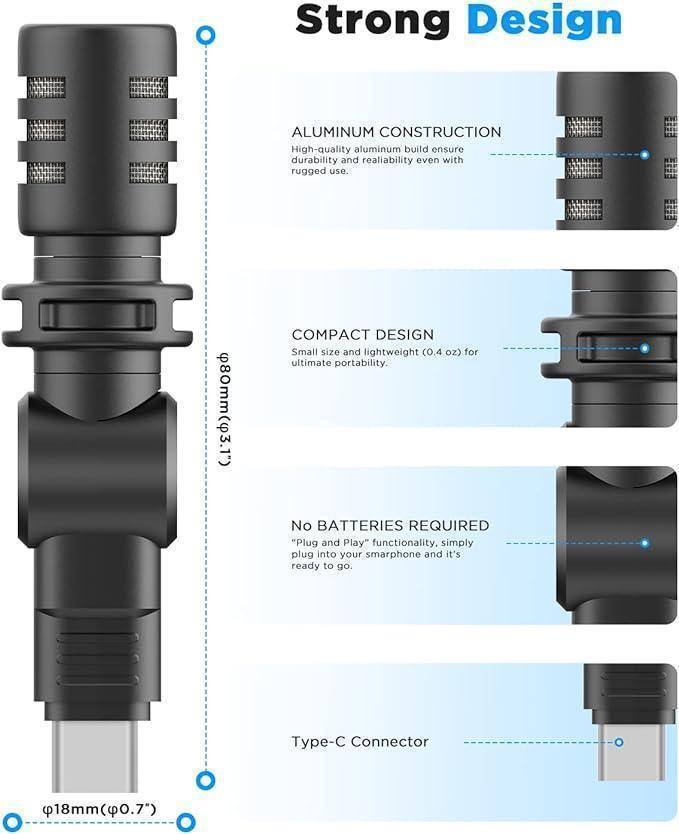BOYA BY-M100UC Mini USB C Microphone Plug&Play Lapel Mic with Type-C Connector for Android Smartphone Latop OSM Action2/3 YouTube/Vlog/Interview - DECIBEL