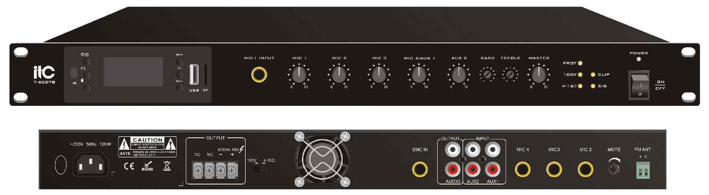 T-60DTB/ T-120DTB/ T-240DTB/ T-350DTB/ T-500DTB/ T-650DTB Digital Mixer Amplifier with MP3/Tuner/Bluetooth (Phone Jack Mic Input) - DECIBEL