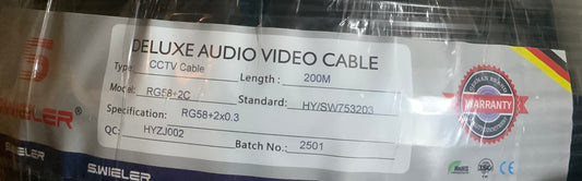 S.WIELER RG58+2C Deluxe CCTV Cable – 200M Audio Video Surveillance Wire