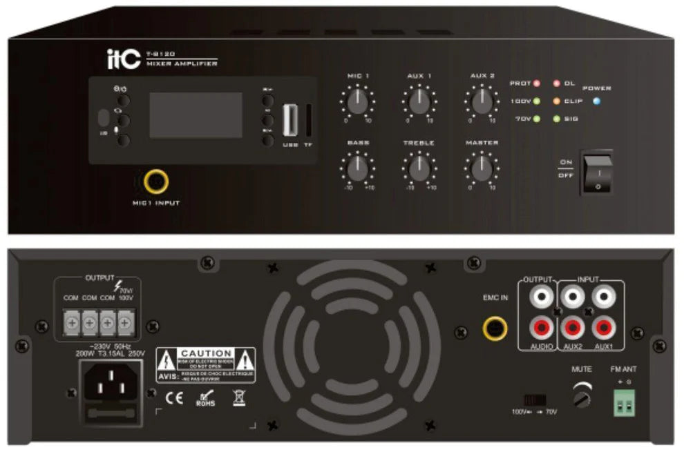 ITC T-B120/T-B240 Mini Mixer Amplifier with MP3/TUNER/Bluetooth