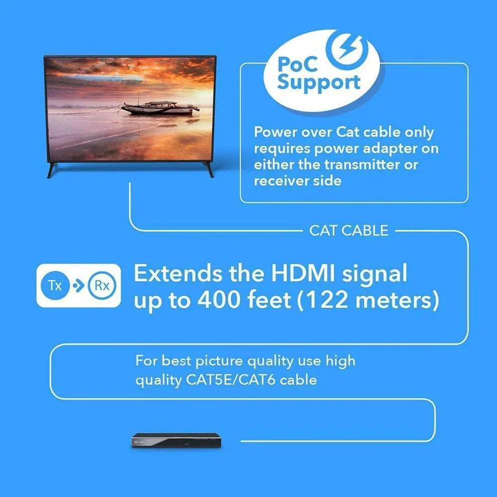 OREI UHD-EXB400R-K: 4K HDMI EXTENDER WITH HDBASET OVER CAT 6/7 UP TO 400 FEET WITH IR CONTROL AND LOOP OUT