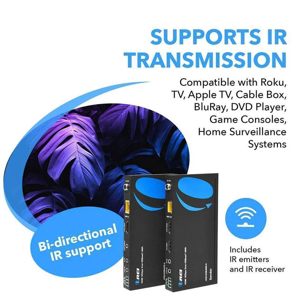 OREI UHD-EXB400R-K: 4K HDMI EXTENDER WITH HDBASET OVER CAT 6/7 UP TO 400 FEET WITH IR CONTROL AND LOOP OUT
