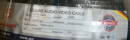 S.WIELER RG58+2C Deluxe CCTV Cable – 200M Audio Video Surveillance Wire