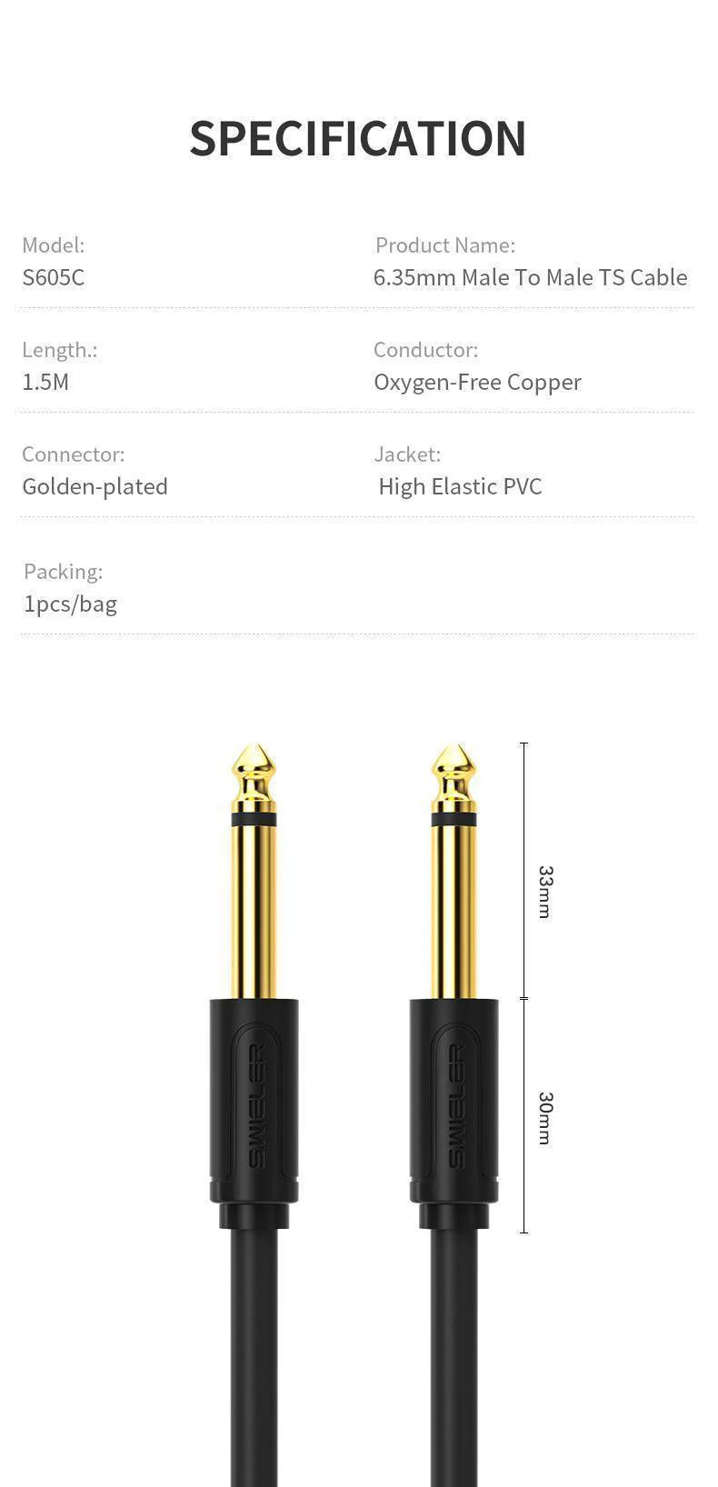S.WIELER S605C 6.35mm MONO AUDIO CABLE