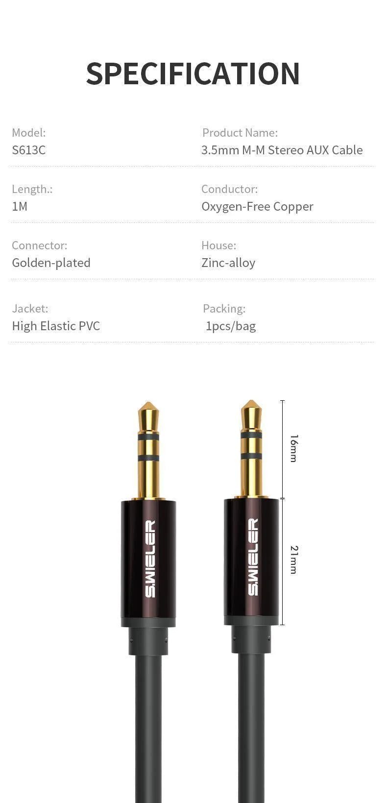 S.WIELER S613C 3.5mm TRS to 3.5mm TRS AUDIO CABLE